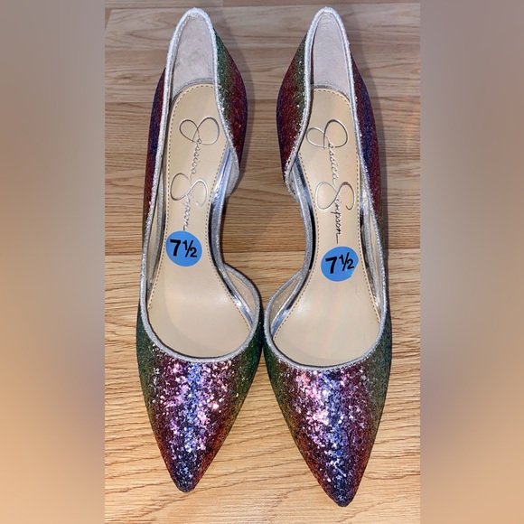 JESSICA SIMPSON rainbow/multicolour glitter pumps/shoes for women size 7.5 NEW - Picture 4 of 8